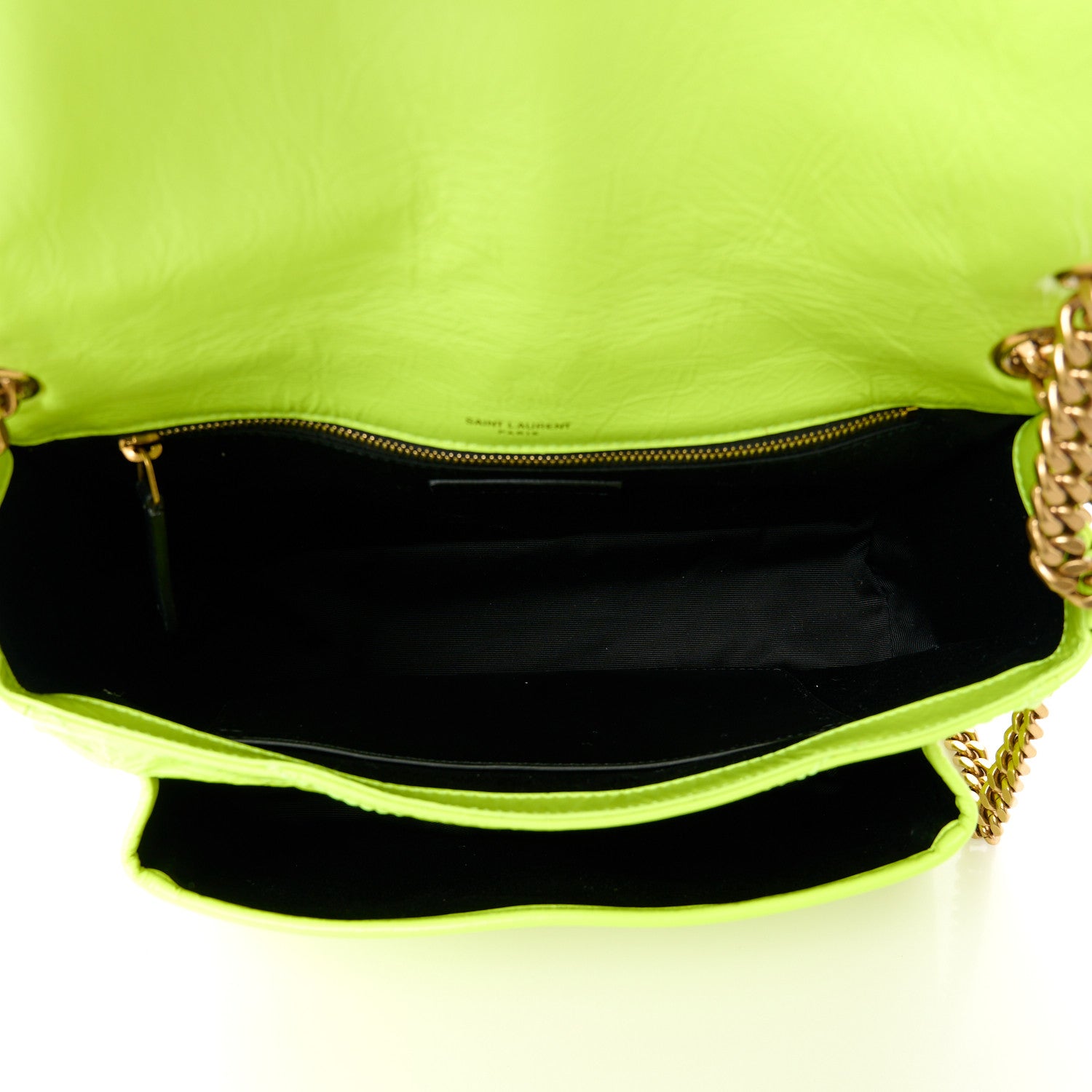 Saint Laurent Crinkled Calfskin Matelasse Monogram Medium Niki Chain Satchel Neon Yellow 5 of 11