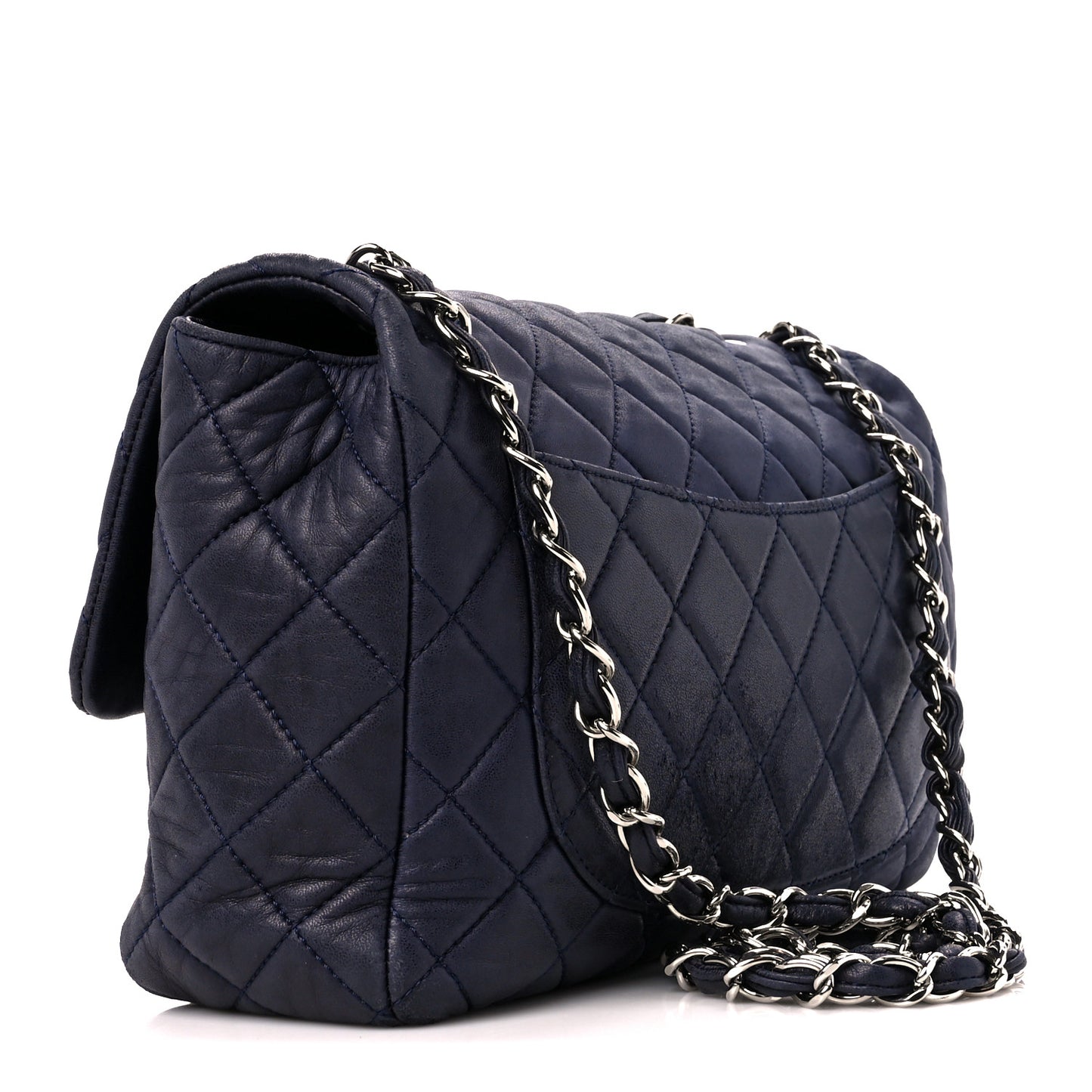 Lambskin Quilted Jumbo Single Flap Navy