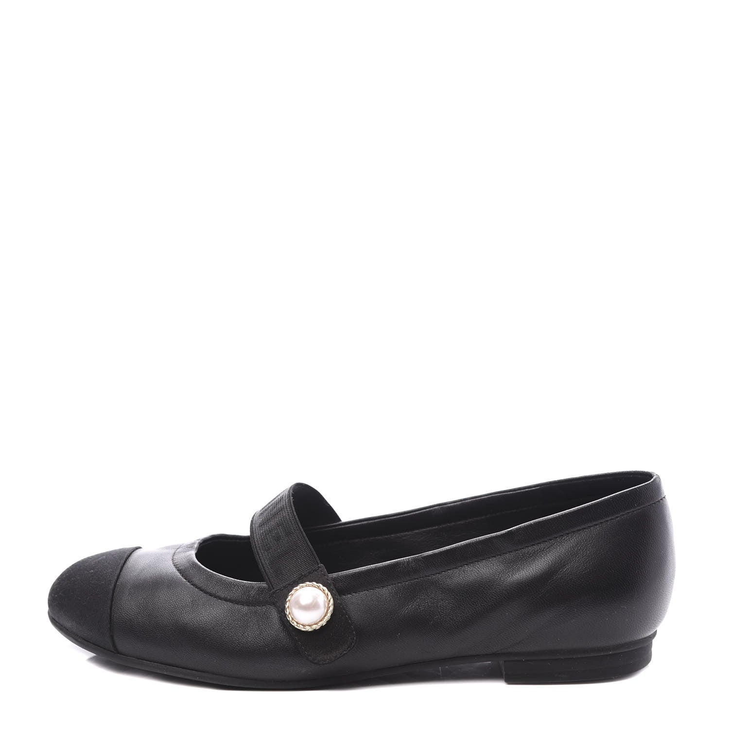 Chanel Lambskin Grosgrain Pearl Cap Toe Ballerina Flats 35 Black 1 of 11