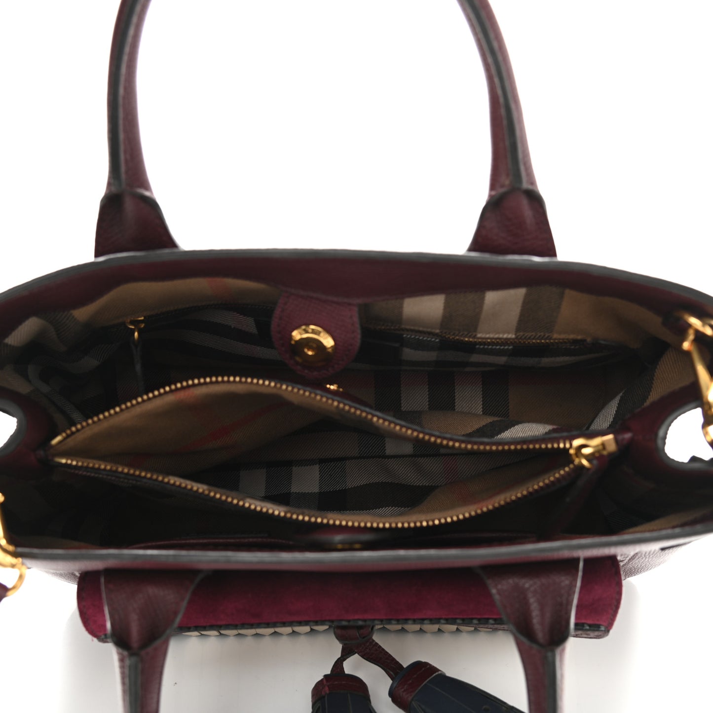 Grainy Calfskin Perforated Medium Broguing Tassel Banner Tote Mahogany Red