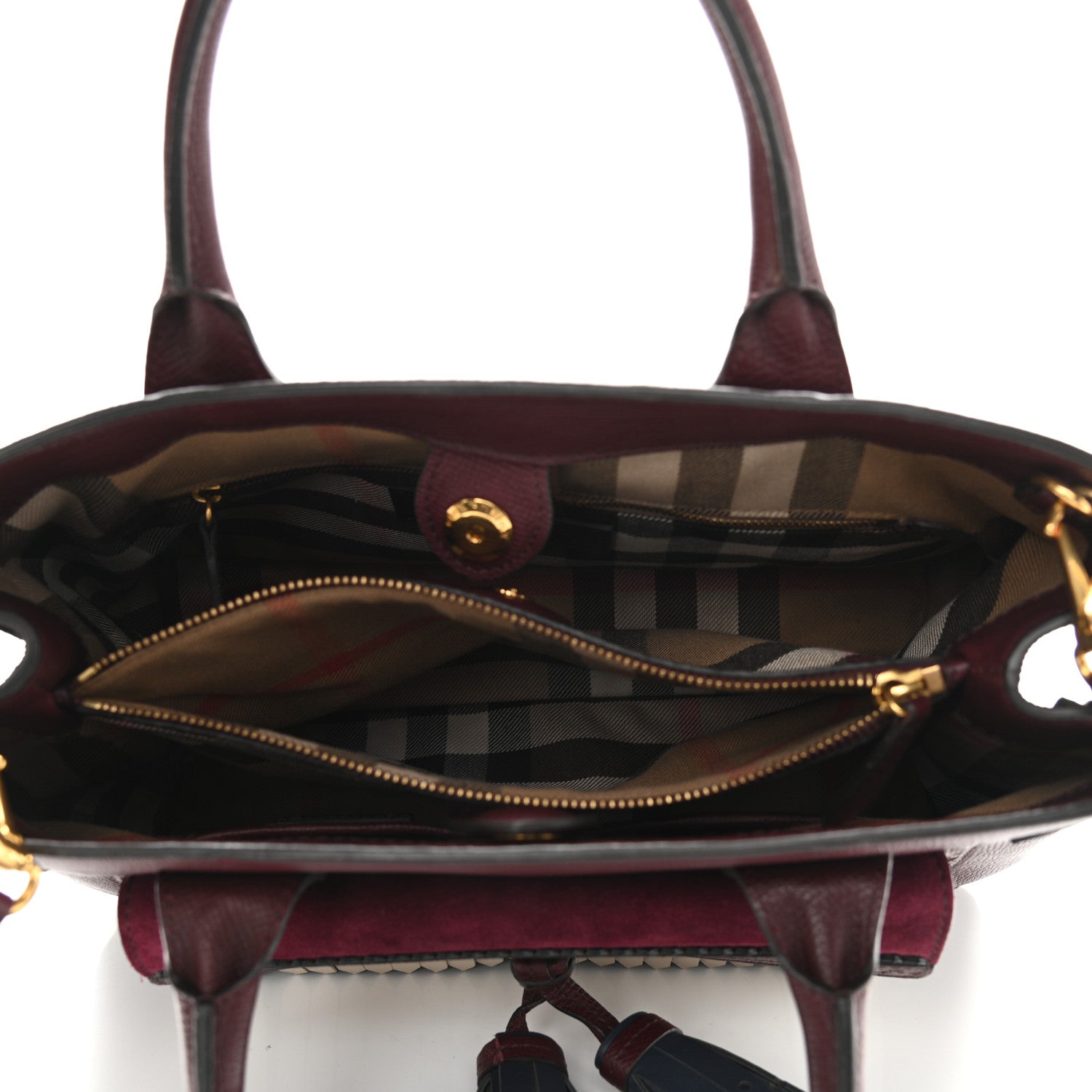 Burberry Grainy Calfskin Perforated Medium Broguing Tassel Banner Tote Mahogany Red 5 of 9