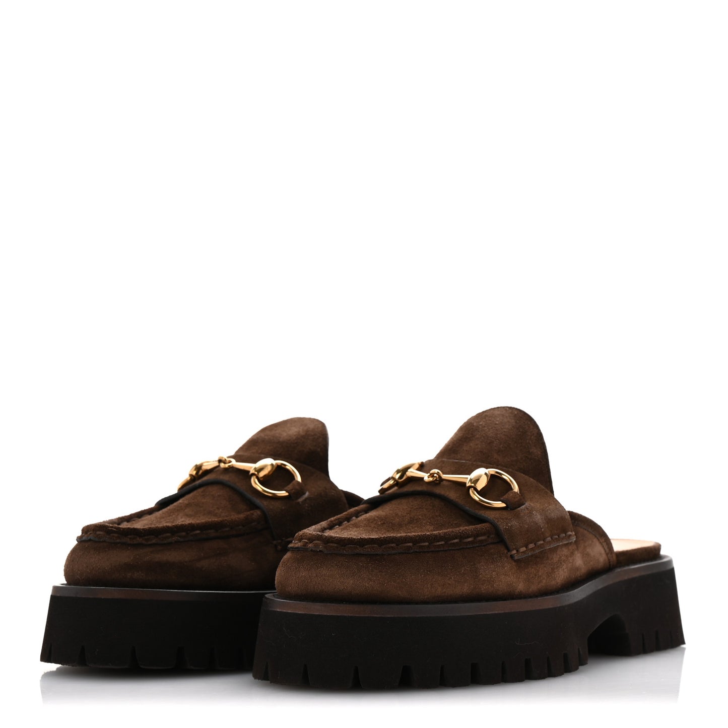 Suede Horsebit Platform Mules 36 Washed Brown