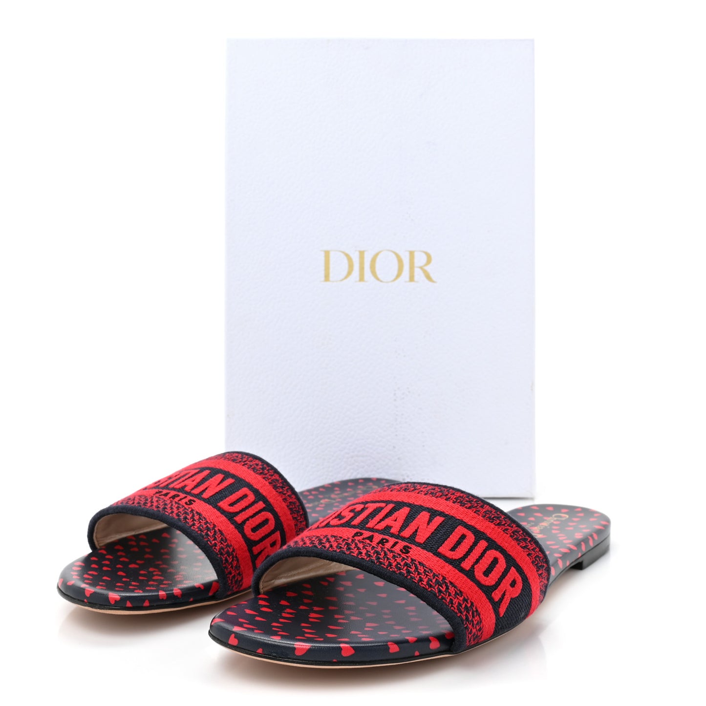 Canvas Pop Heart I Love Paris Embroidered Dway Flat Slide Sandals 41 Deep Blue Red