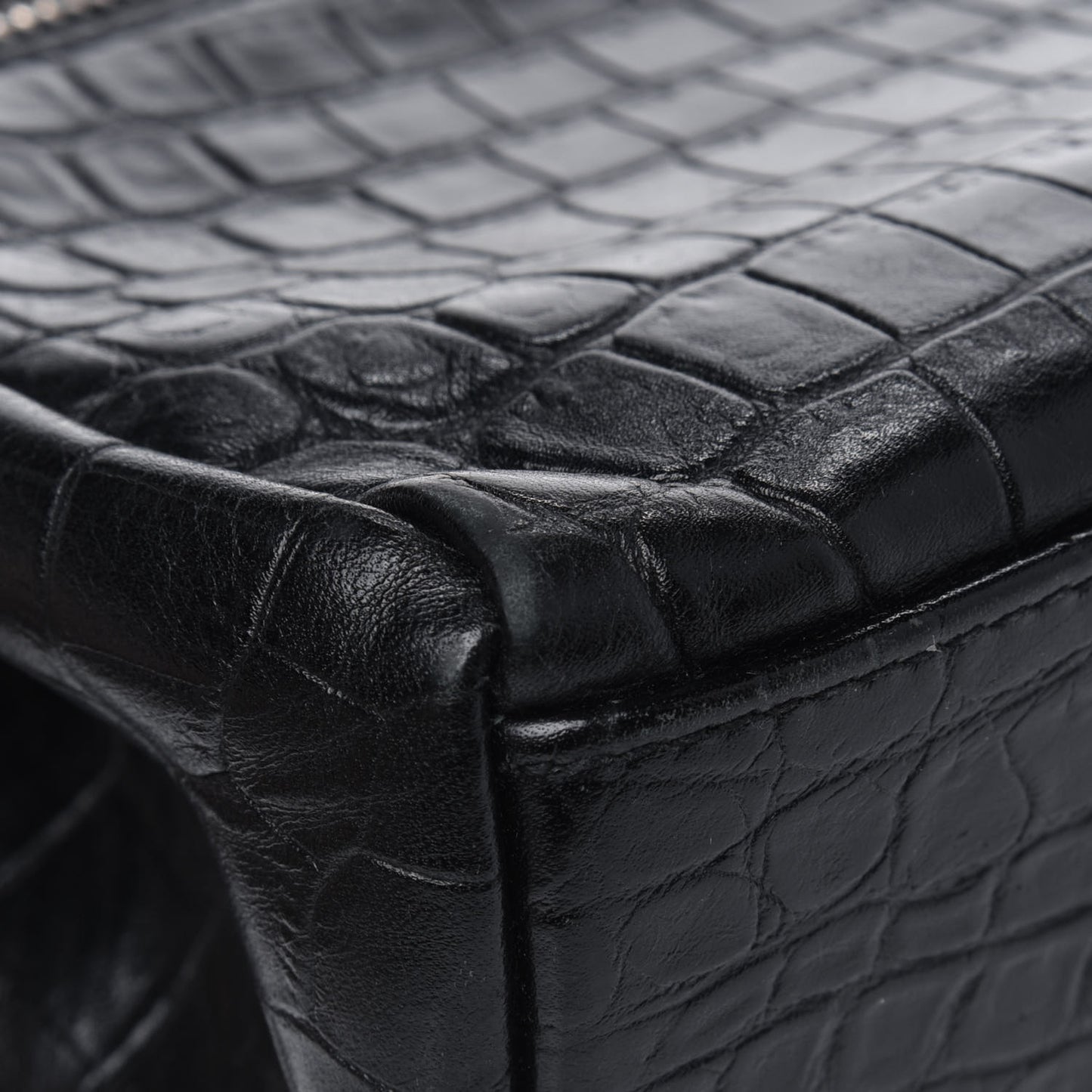 Calfskin Crocodile Embossed Small West Hollywood Monogram Fold-Over Bag Black