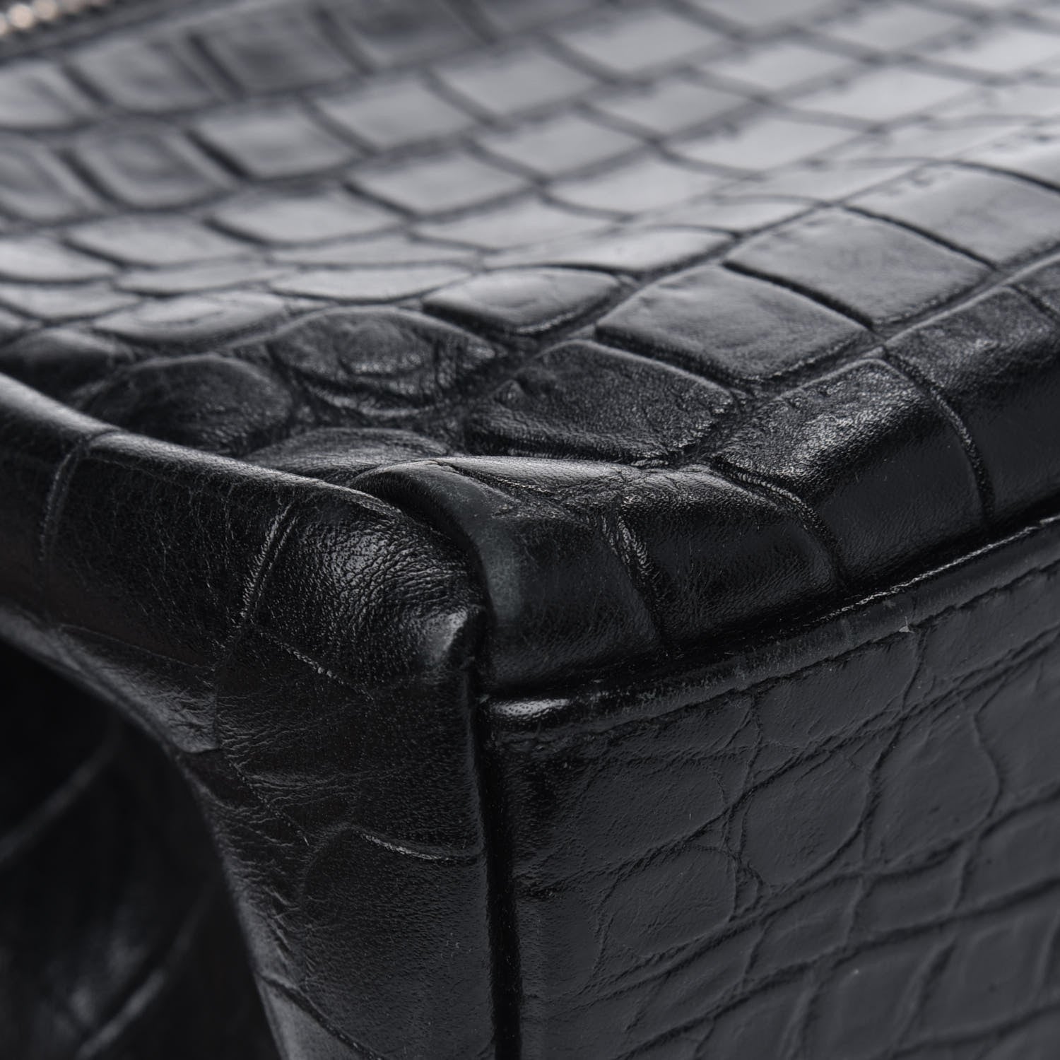 Saint Laurent Calfskin Crocodile Embossed Small West Hollywood Monogram Fold-Over Bag Black 6 of 7