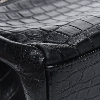 Saint Laurent Calfskin Crocodile Embossed Small West Hollywood Monogram Fold-Over Bag Black 6 of 7