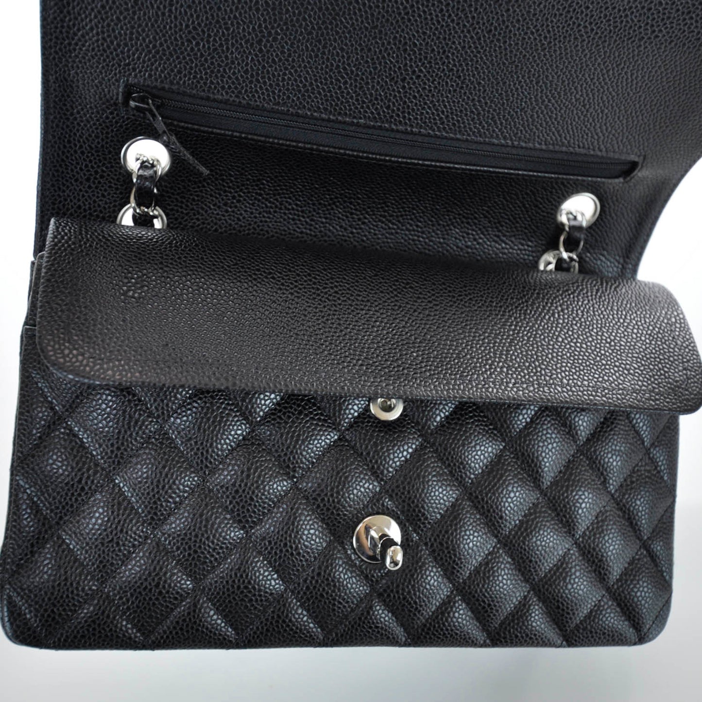 Caviar Quilted Medium Double Flap Black