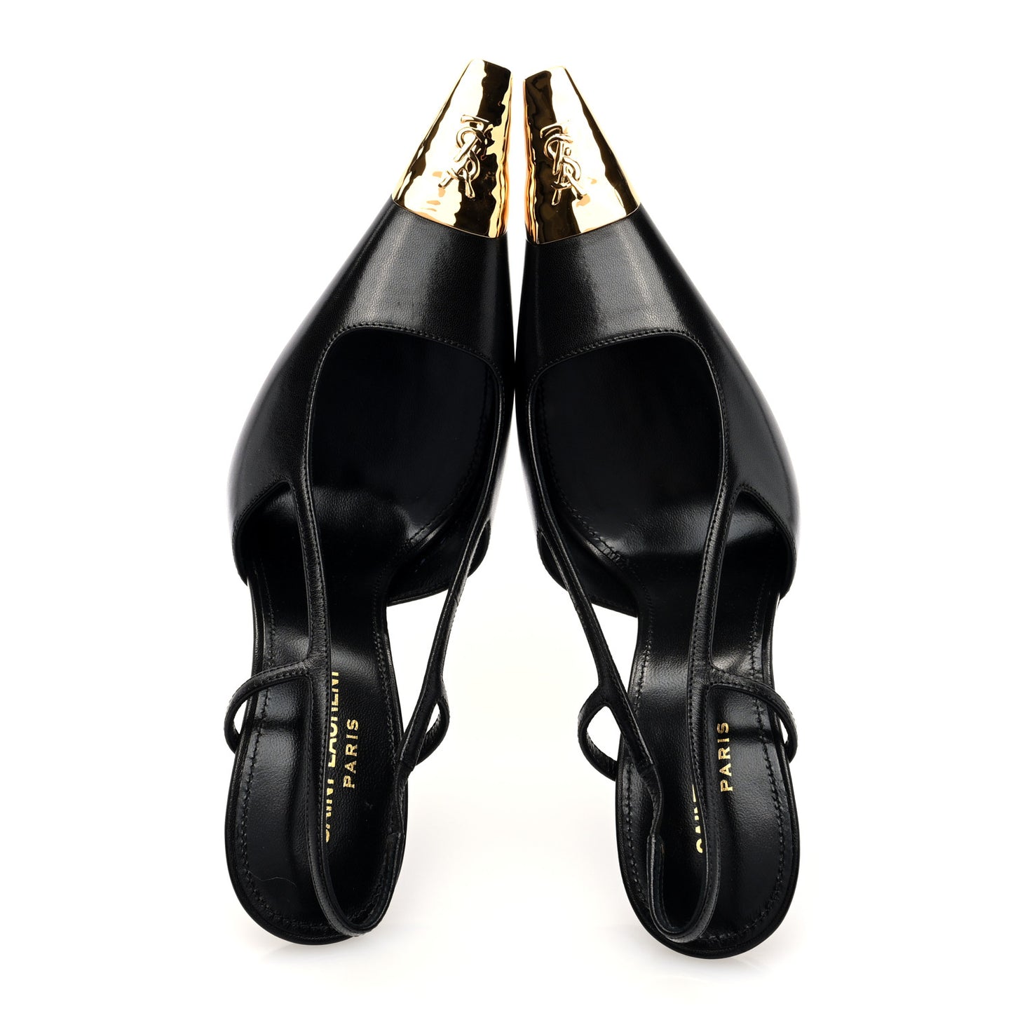Calfskin Metallic Toe Slingback Strap Heels  39 Black
