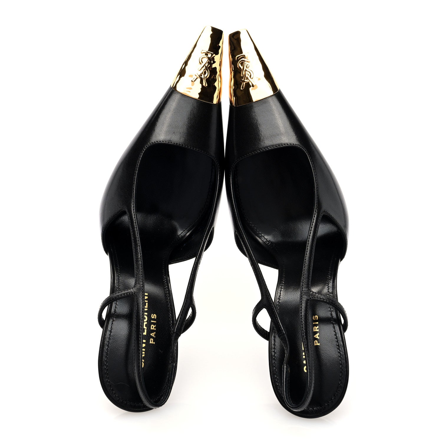 Saint Laurent Calfskin Metallic Toe Slingback Strap Heels  39 Black 2 of 9