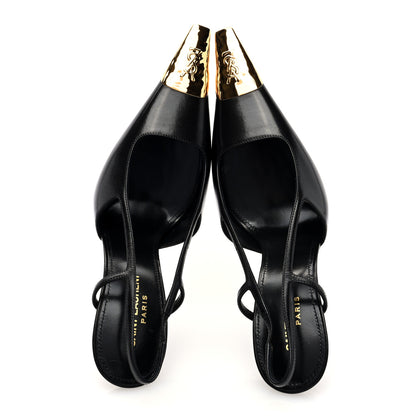 Saint Laurent Calfskin Metallic Toe Slingback Strap Heels  39 Black 2 of 9