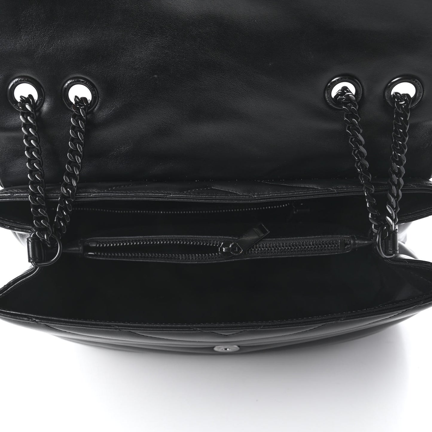 Calfskin Y Quilted Monogram Medium Loulou Chain Satchel Black