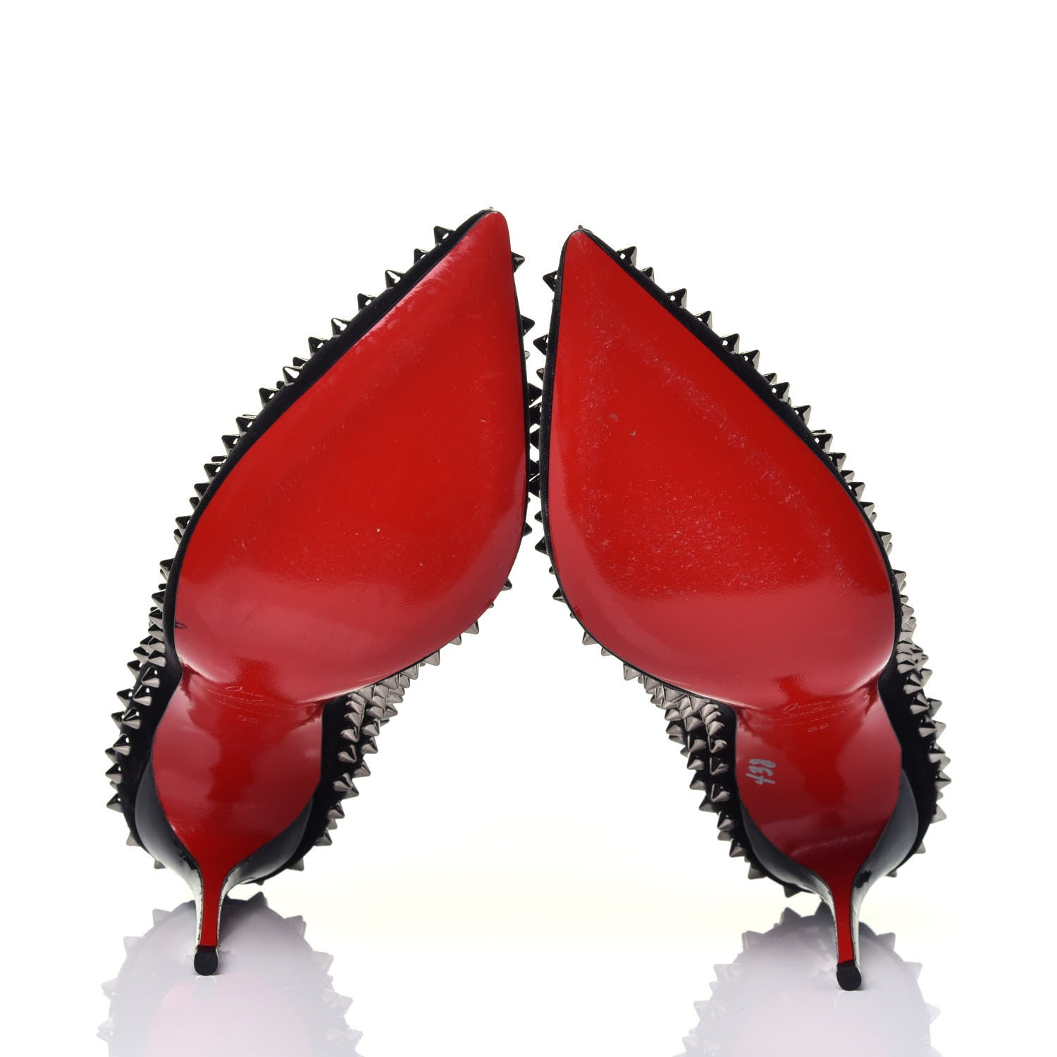 Christian Louboutin Velvet Patent Follies Spikes 100 Pumps 39 Black 6 of 8