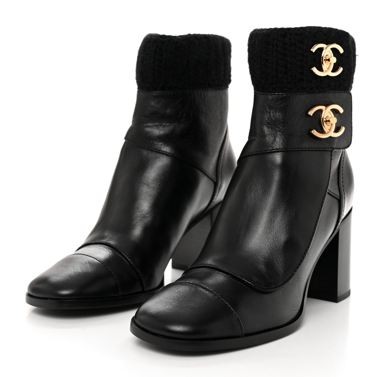 Chanel Calfskin Knit CC Short Boots 37 Black 3 of 8