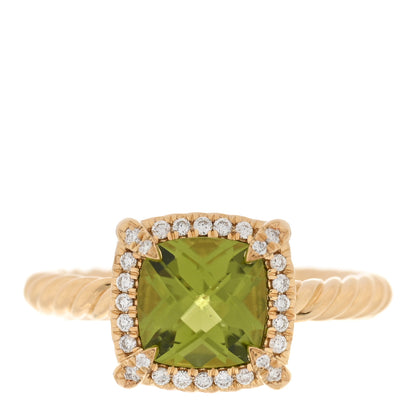 David Yurman 18K Yellow Gold Diamond Peridot 7mm Petite Chatelaine Pave Bezel Ring 49 5 1 of 5