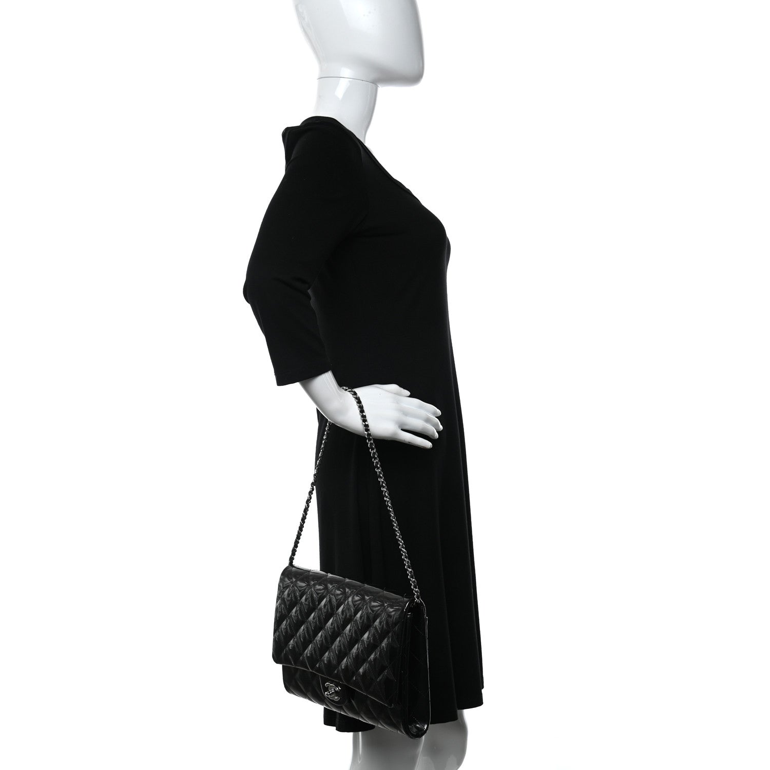 Chanel Striated Patent Quilted Clutch With Chain Flap Dark Grey 2 of 9