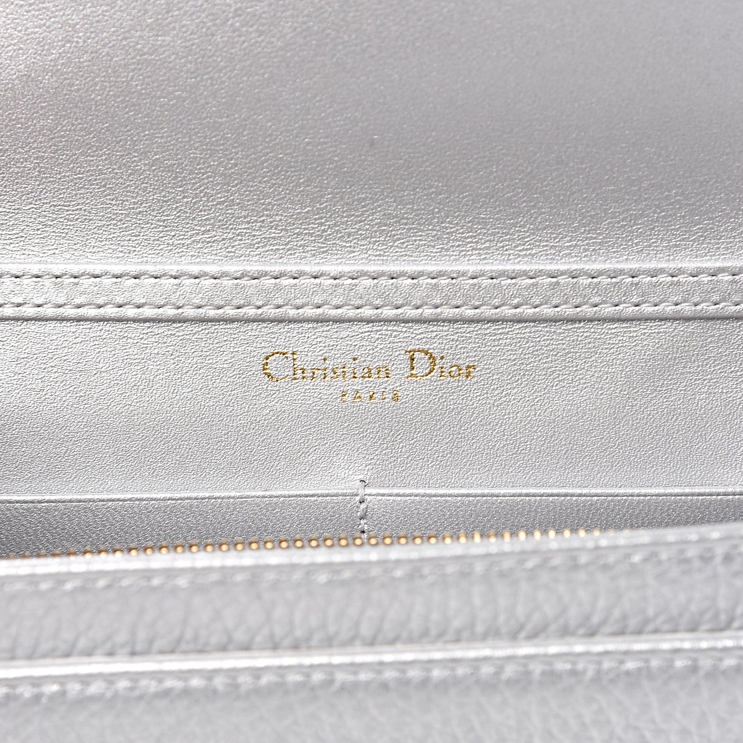 Metallic Grained Calfskin Diorama Wallet on Chain Pouch Silver