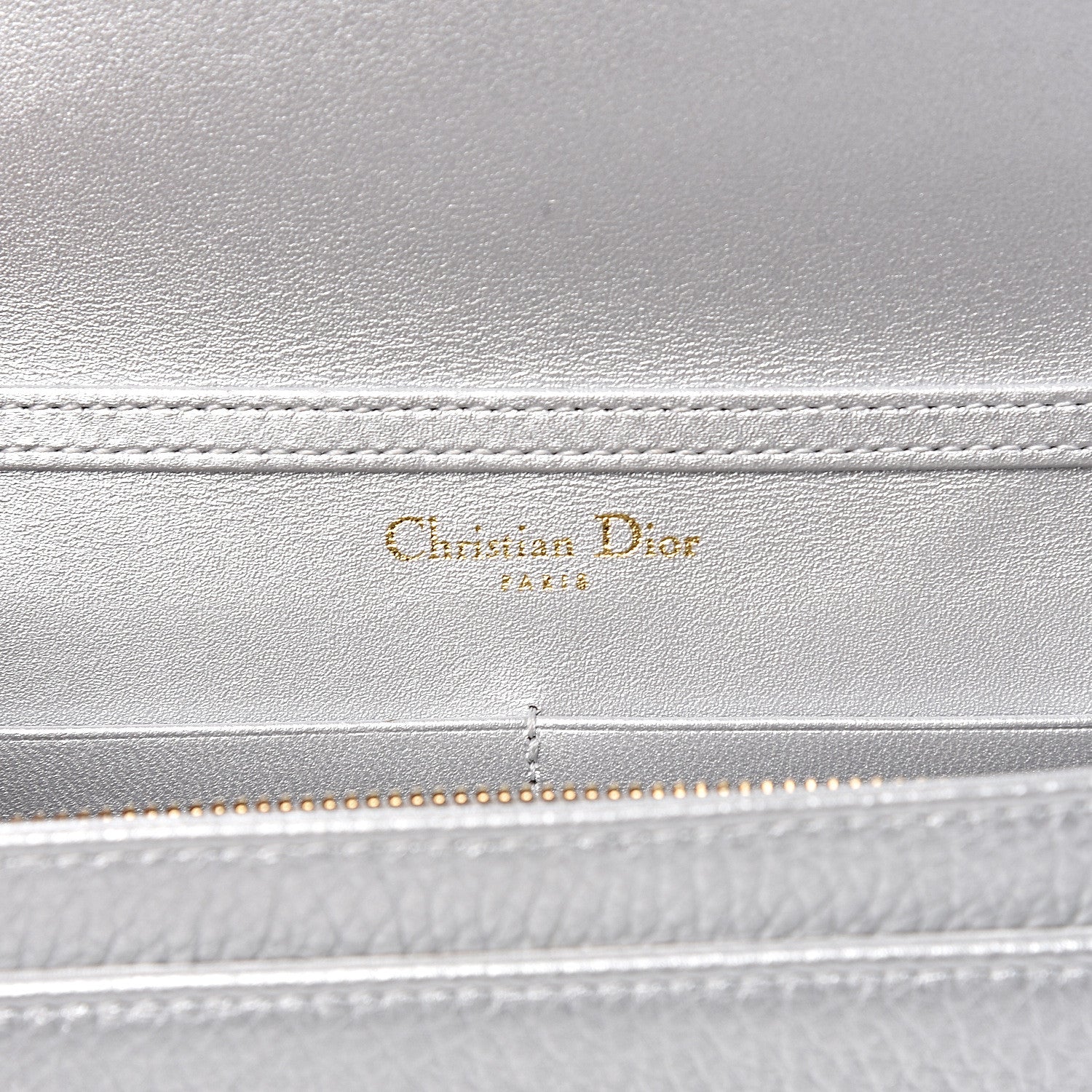 Christian Dior Metallic Grained Calfskin Diorama Wallet on Chain Pouch Silver 6 of 10