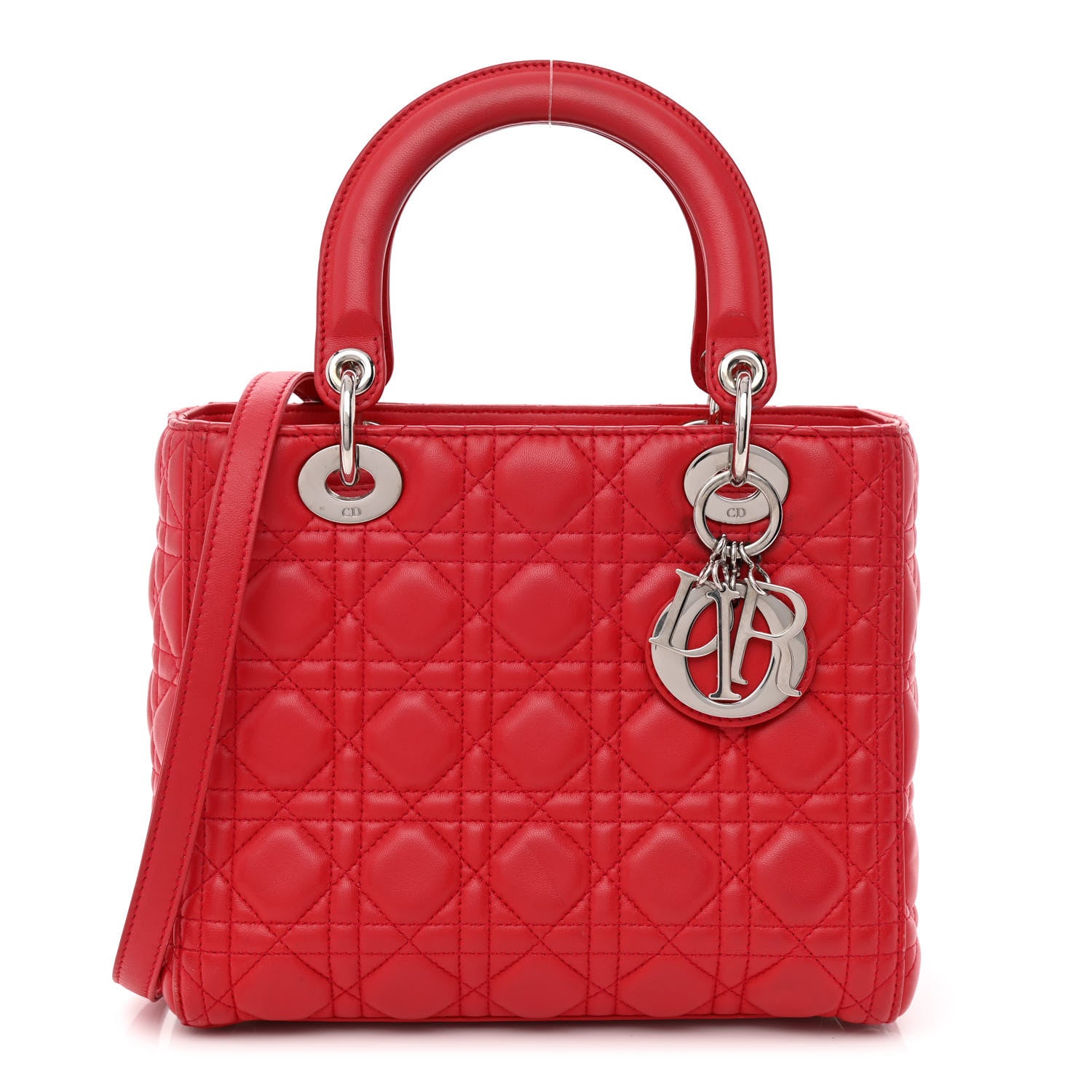 Christian Dior Lambskin Cannage Medium Lady Dior Red 1 of 14