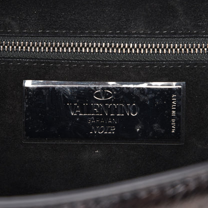 Valentino Garavani Craquele Calfskin Medium Glam Lock Rockstud Flap Black 6 of 6