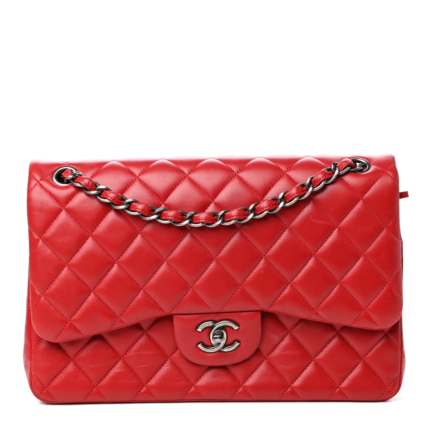 Lambskin Quilted Jumbo Double Flap Red