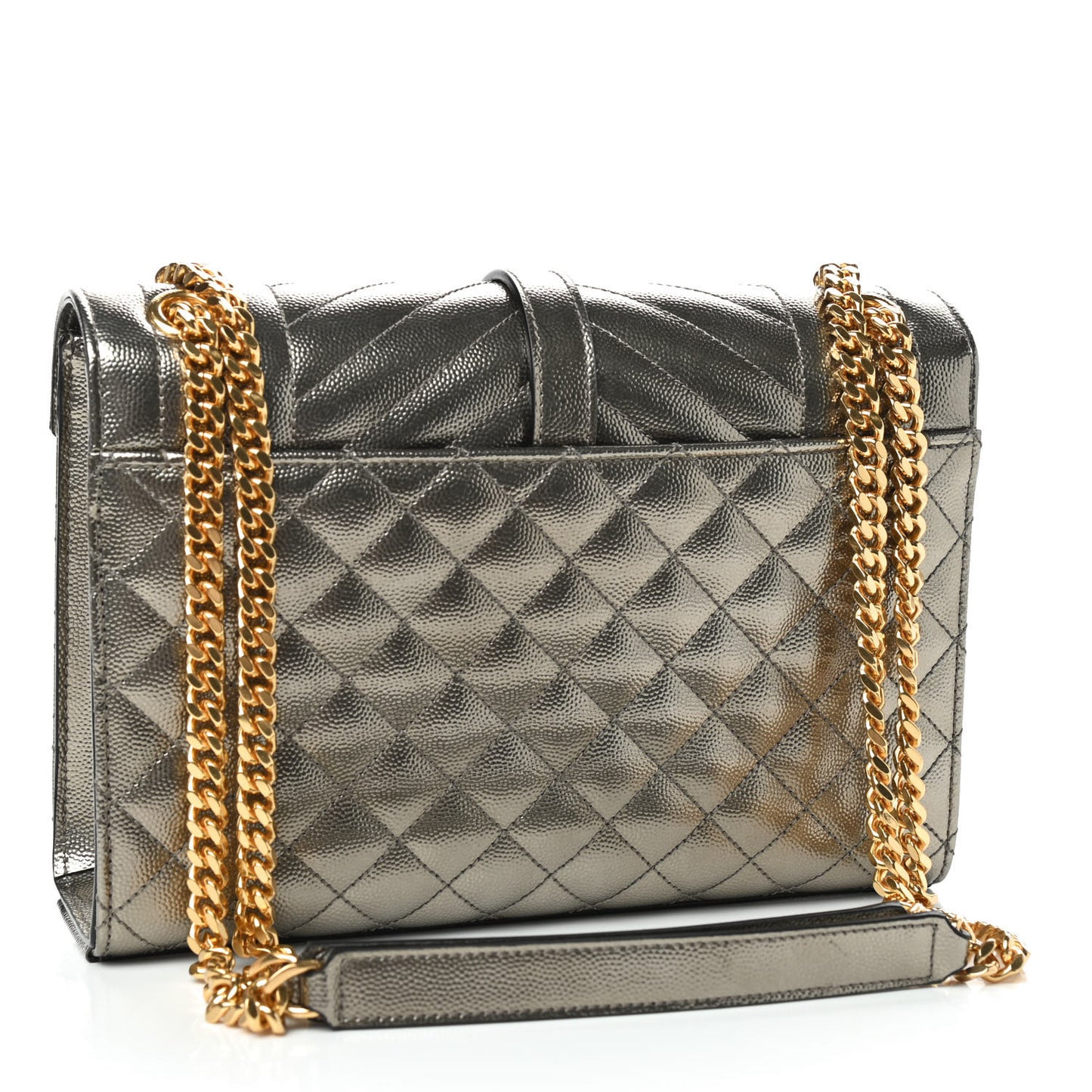 Metallic Grain De Poudre Textured Mixed Matelasse Triquilt Medium Monogram Satchel Piombo