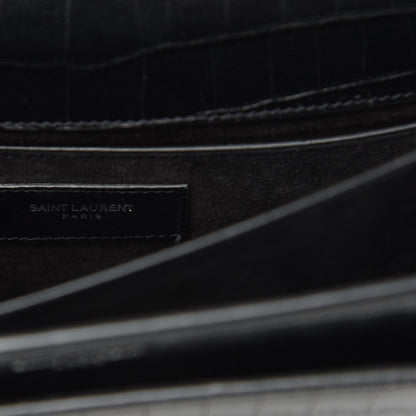 Saint Laurent Calfskin Crocodile Embossed Medium Monogram Sunset Black 6 of 10