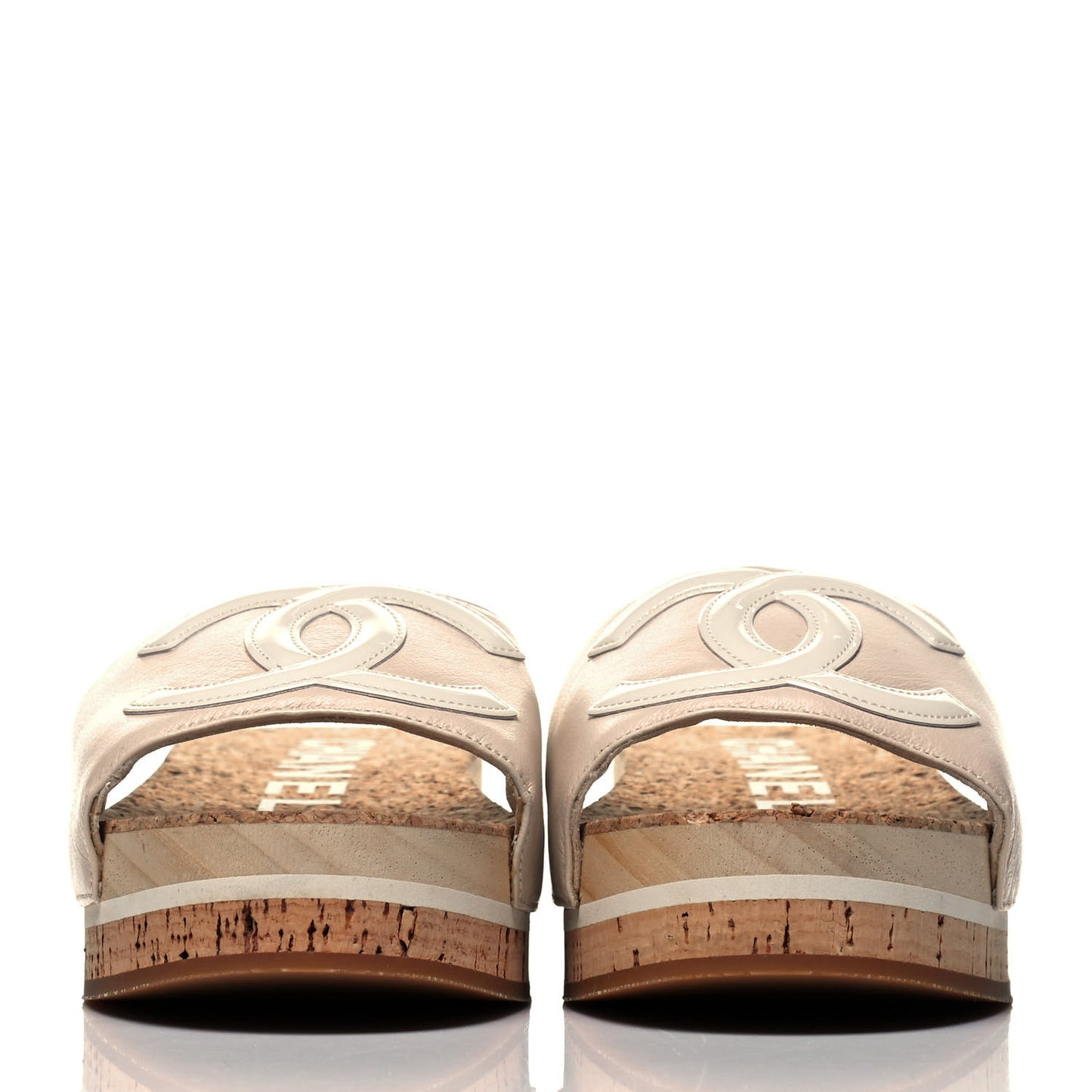 Patent Calfskin Cork CC Platform Slide Sandals 36 Beige