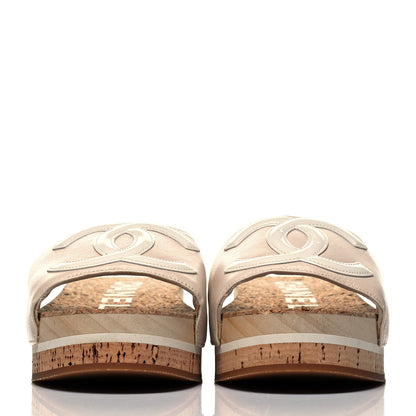 Chanel Patent Calfskin Cork CC Platform Slide Sandals 36 Beige 2 of 8