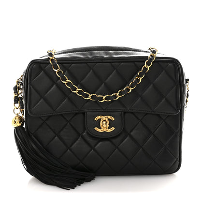 Chanel Lambskin Quilted Flap Camera Tassel Case Black 1 of 14