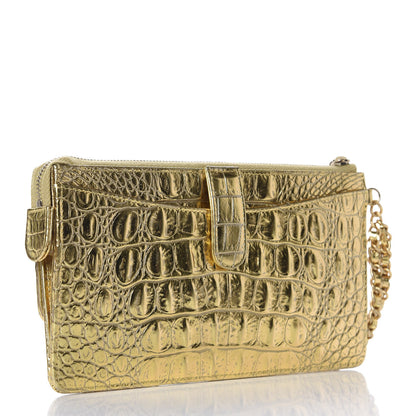 Chanel Calfskin Crocodile Embossed Cocodile Pouch With Chain Handle Gold 3 of 9
