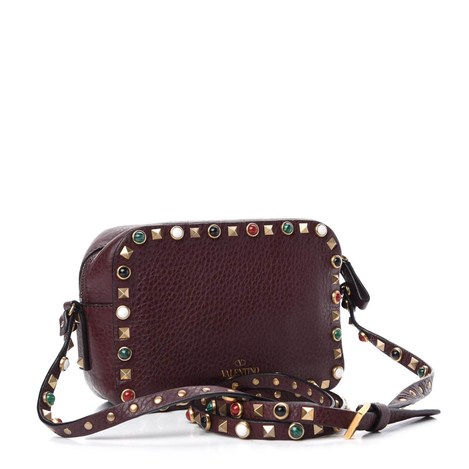 Valentino Garavani Pebbled Calfskin Rockstud Rolling Camera Bag Rubin 3 of 9