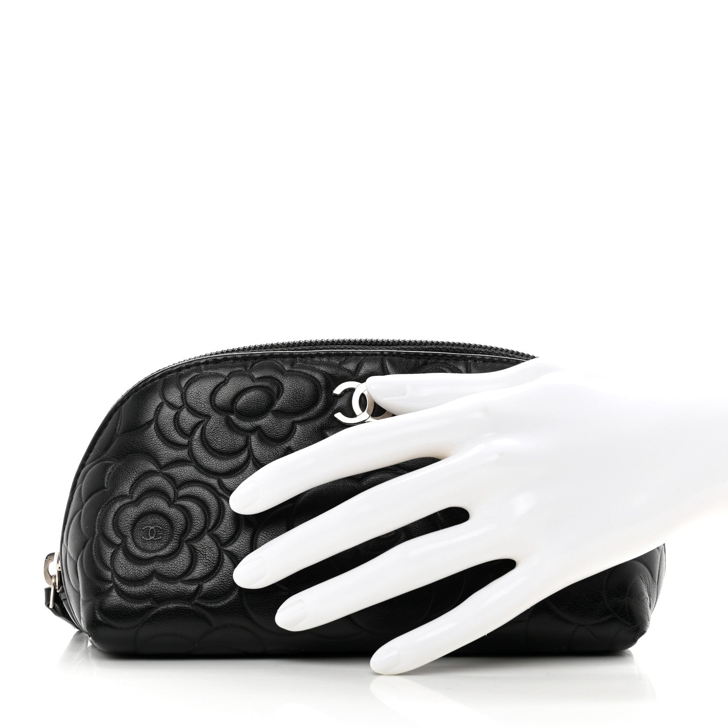 Chanel Lambskin Camellia Embossed Cosmetic Case Black 2 of 7