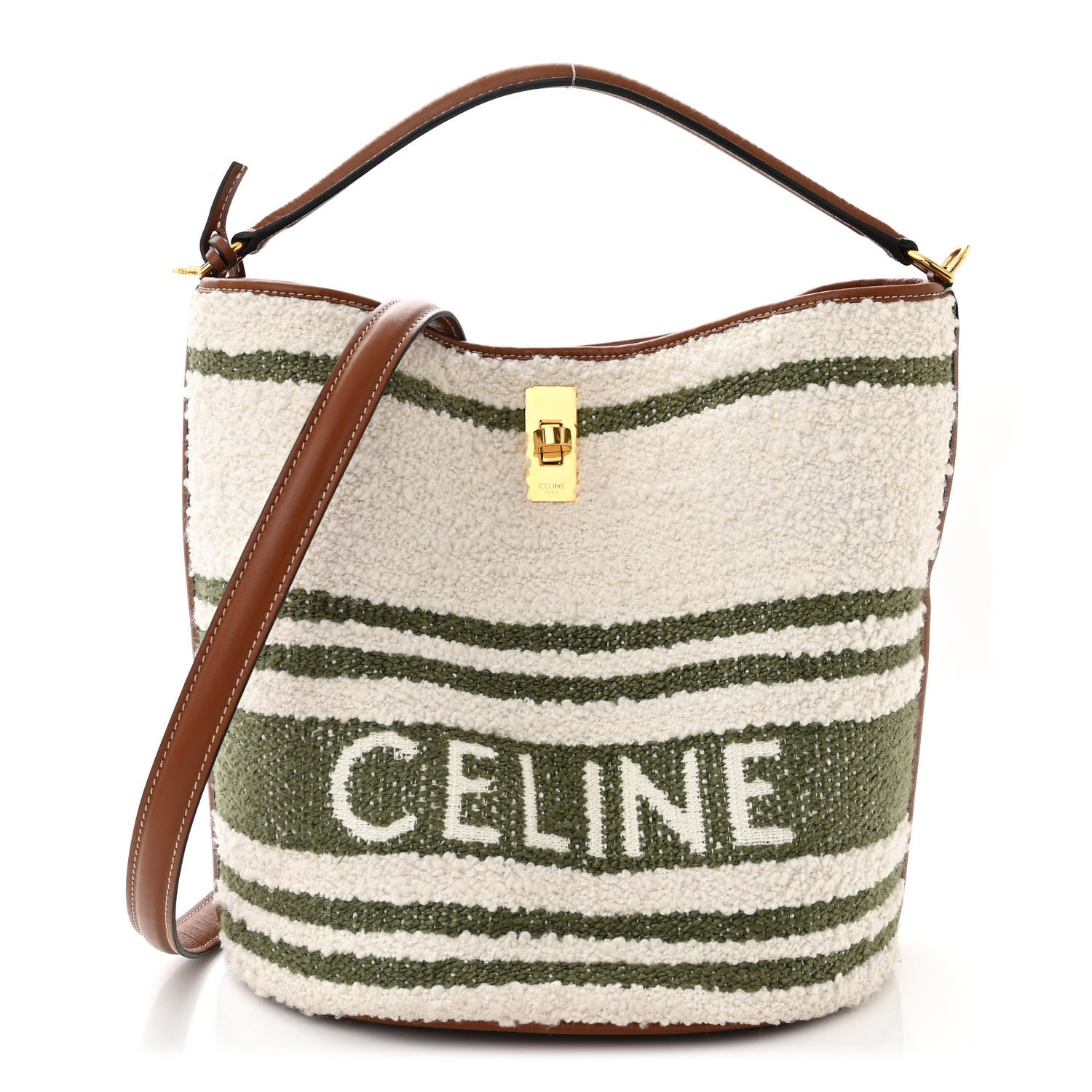 Celine Canvas Smooth Calfskin Logo Bucket 16 Bag Khaki Tan 1 of 15