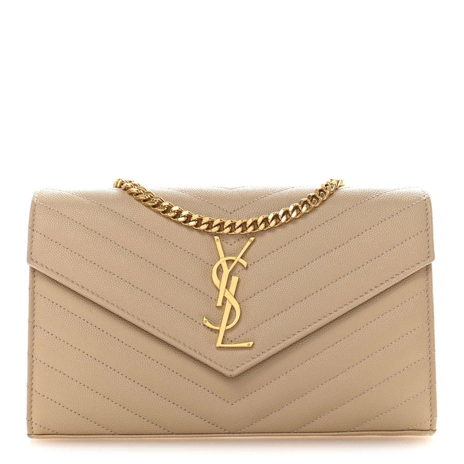 Saint Laurent Grain De Poudre Matelasse Chevron Cassandre Chain Wallet Nude Powder 1 of 13