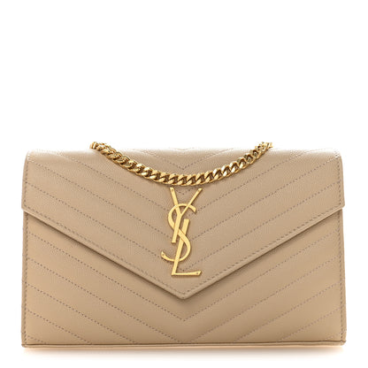 Saint Laurent Grain De Poudre Matelasse Chevron Cassandre Chain Wallet Nude Powder 1 of 13