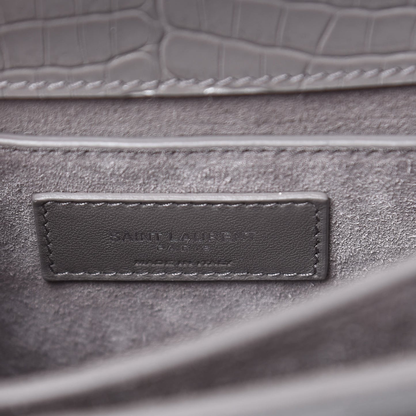 Calfskin Crocodile Embossed Medium Monogram Sunset Fog