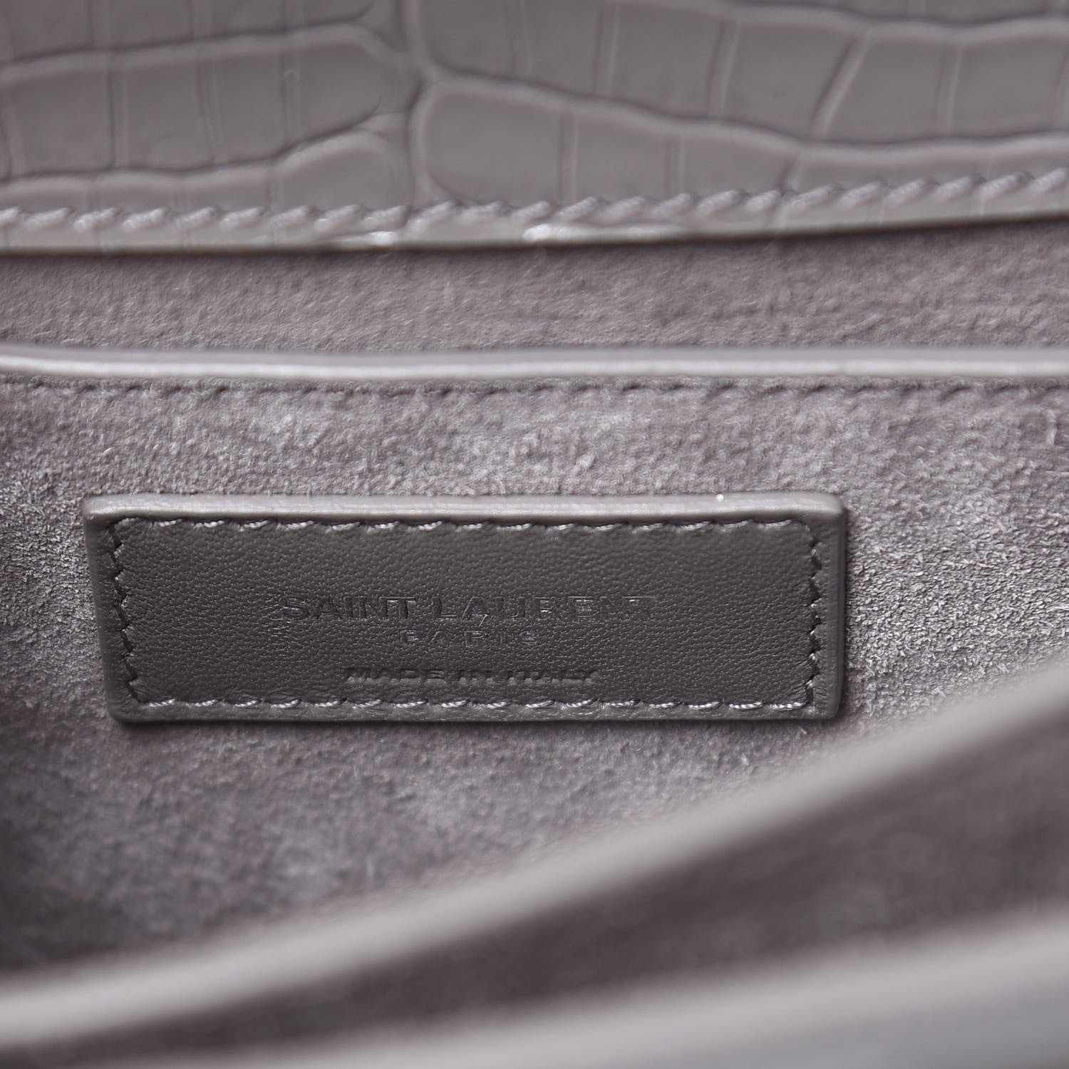 Saint Laurent Calfskin Crocodile Embossed Medium Monogram Sunset Fog 6 of 11