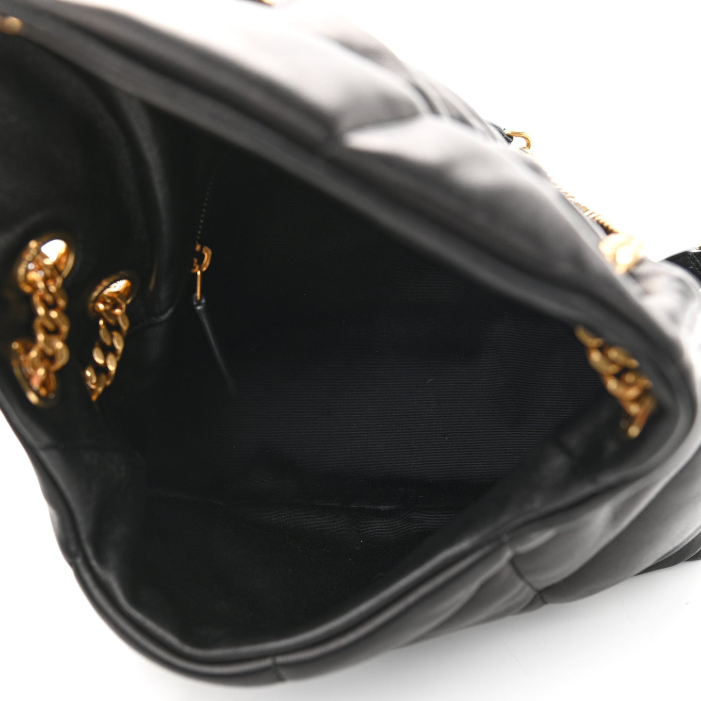 Lambskin Quilted Small Loulou Puffer Monogram Chain Satchel Black