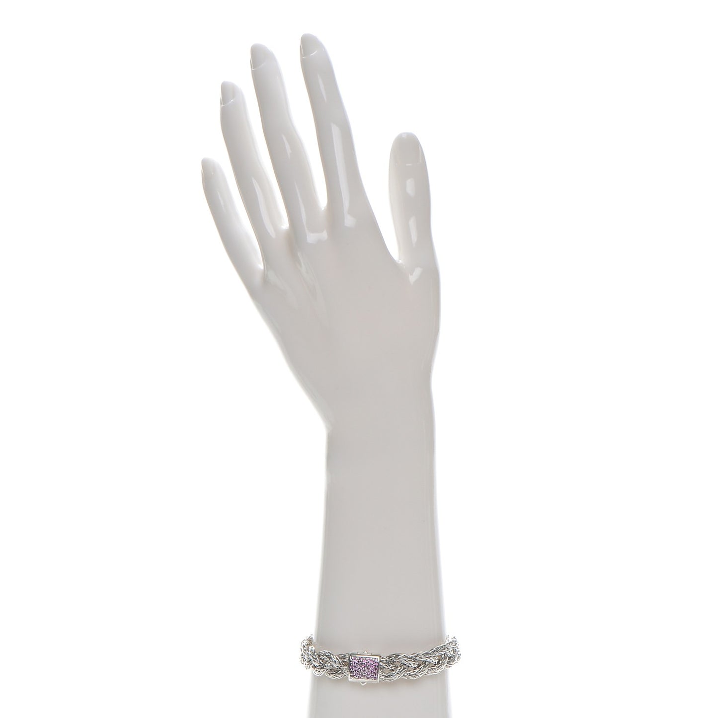 Sterling Silver Pink Sapphire 11mm Braided Classic Chain Clasp Bracelet M