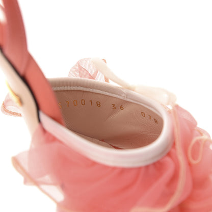 Gucci Tulle Ruffle Mid Heel Slingback Sandals 36 Peach White 9 of 10