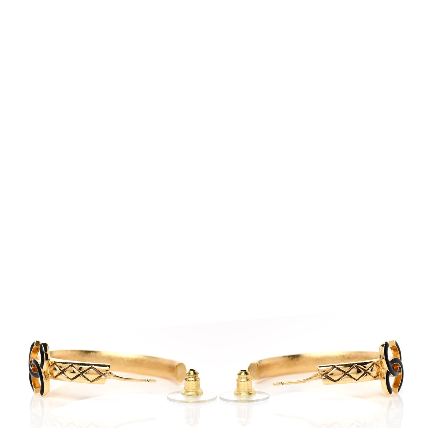 Metal Quilted Resin CC Hoop Earrings Gold Black
