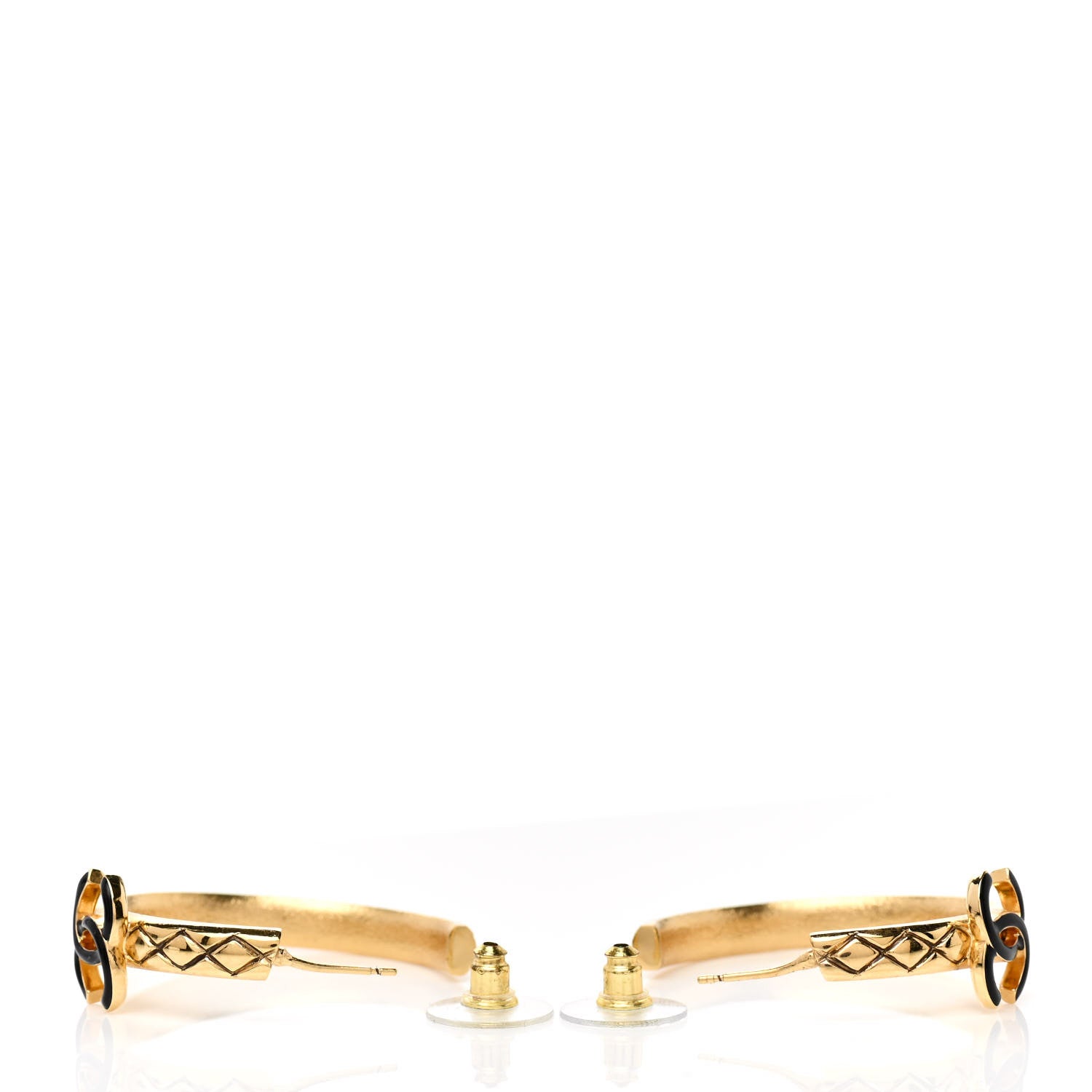 Chanel Metal Quilted Resin CC Hoop Earrings Gold Black 4 of 5