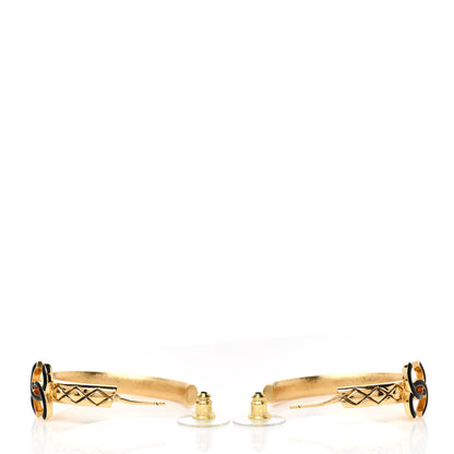 Chanel Metal Quilted Resin CC Hoop Earrings Gold Black 4 of 5