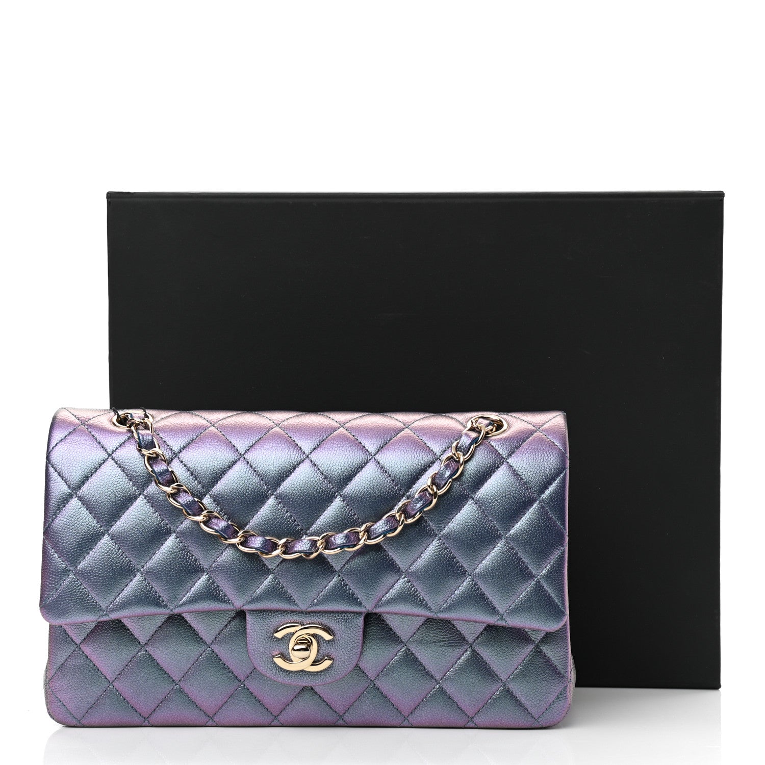 Chanel Iridescent Caviar Quilted Medium Double Flap Dark Blue 11 of 11