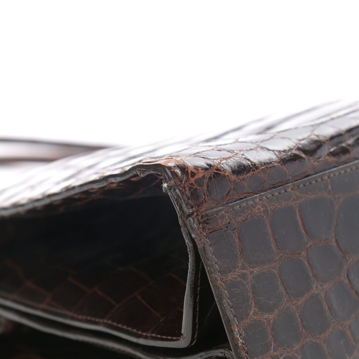 Crocodile Top Handle Bag Brown