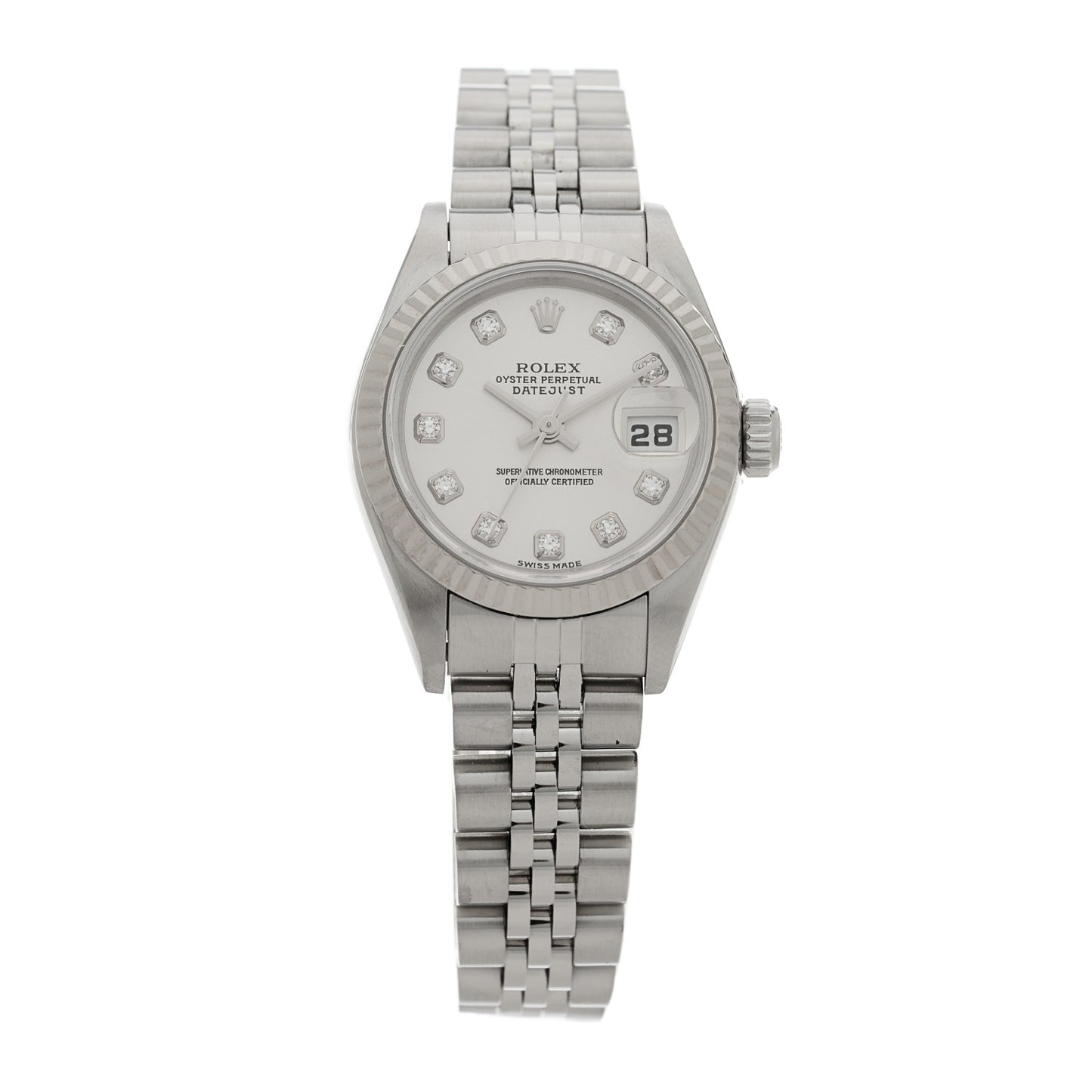 Stainless Steel 18K White Gold Diamond 26mm Oyster Perpetual Datejust Watch Silver 79174