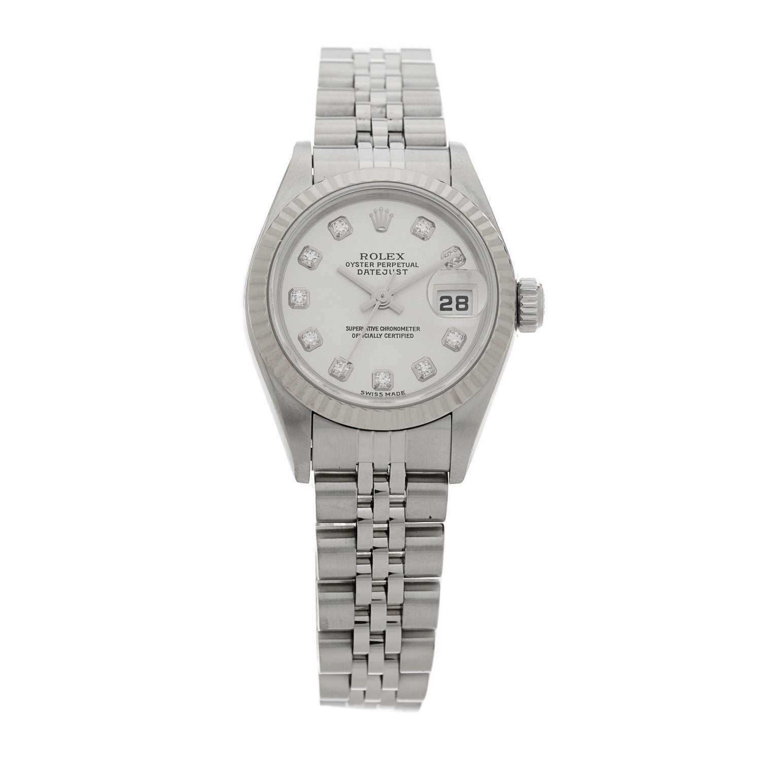 Rolex Stainless Steel 18K White Gold Diamond 26mm Oyster Perpetual Datejust Watch Silver 79174 1 of 5