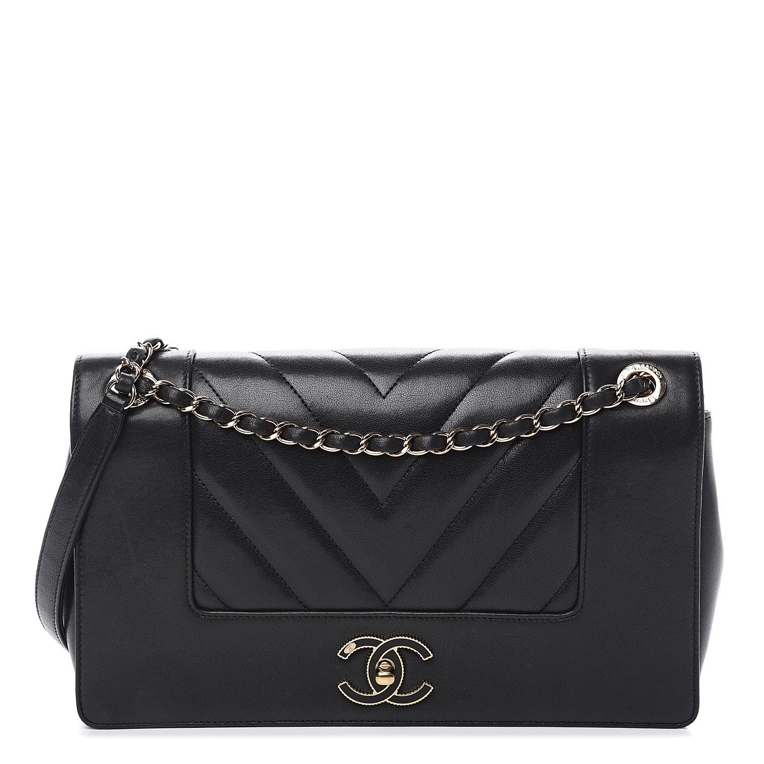 Chanel Sheepskin Chevron Quilted Vintage Mademoiselle Flap Black 1 of 15