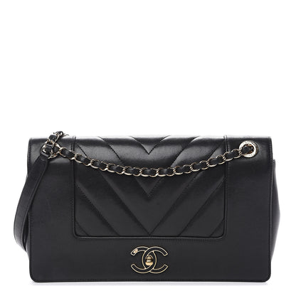Chanel Sheepskin Chevron Quilted Vintage Mademoiselle Flap Black 1 of 15