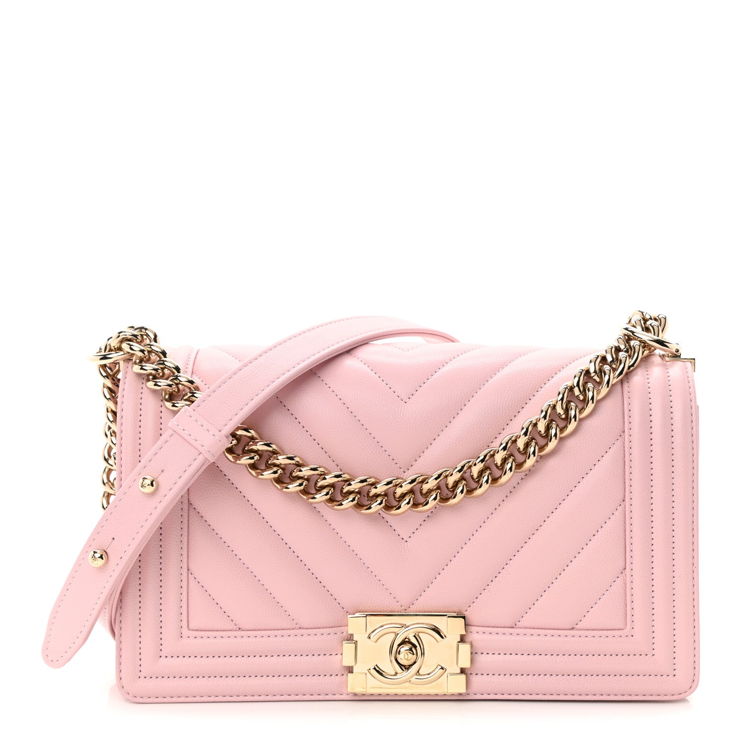 Chanel Caviar Chevron Quilted Medium Boy Flap Light Pink 1 of 10